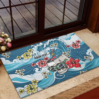 Hawaii Santa Skeleton Surfing Personalized Rubber Doormat Mele Kalikimaka i Iulai! LT9 - Polynesian Pride