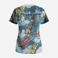 Hawaii Santa Skeleton Surfing Personalized Scrub Top Mele Kalikimaka i Iulai! LT9 - Polynesian Pride