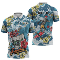 Hawaii Santa Skeleton Surfing Personalized Zipper Polo Shirt Mele Kalikimaka i Iulai!