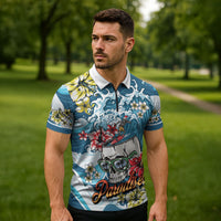 Hawaii Santa Skeleton Surfing Personalized Zipper Polo Shirt Mele Kalikimaka i Iulai!
