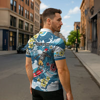 Hawaii Santa Skeleton Surfing Personalized Zipper Polo Shirt Mele Kalikimaka i Iulai!