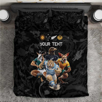Custom Rugby Southern Hemisphere Bedding Set Argentina AUNZ South Africa Mascot Black - Polynesian Pride