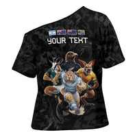 Custom Rugby Southern Hemisphere Cross Shoulder Shirt Argentina AUNZ South Africa Mascot Black LT9 - Polynesian Pride