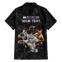 Custom Rugby Southern Hemisphere Family Matching Off The Shoulder Long Sleeve Dress and Hawaiian Shirt Argentina AUNZ South Africa Mascot Black - Polynesian Pride