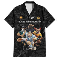 Custom Rugby Southern Hemisphere Family Matching Off Shoulder Short Dress and Hawaiian Shirt Argentina AUNZ South Africa Mascot Black - Polynesian Pride