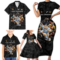Custom Rugby Southern Hemisphere Family Matching Short Sleeve Bodycon Dress and Hawaiian Shirt Argentina AUNZ South Africa Mascot Black - Polynesian Pride