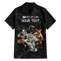Custom Rugby Southern Hemisphere Family Matching Short Sleeve Bodycon Dress and Hawaiian Shirt Argentina AUNZ South Africa Mascot Black - Polynesian Pride