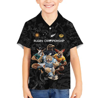 Custom Rugby Southern Hemisphere Family Matching Short Sleeve Bodycon Dress and Hawaiian Shirt Argentina AUNZ South Africa Mascot Black - Polynesian Pride