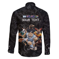 Custom Rugby Southern Hemisphere Family Matching Summer Maxi Dress and Hawaiian Shirt Argentina AUNZ South Africa Mascot Black - Polynesian Pride