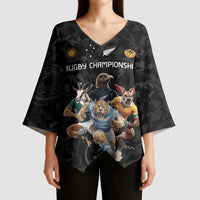 Custom Rugby Southern Hemisphere Kimono Sleeve Blouse Argentina AUNZ South Africa Mascot Black - Polynesian Pride