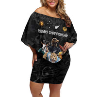 Custom Rugby Southern Hemisphere Off Shoulder Short Dress Argentina AUNZ South Africa Mascot Black - Polynesian Pride
