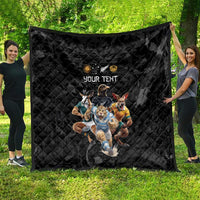 Custom Rugby Southern Hemisphere Quilt Argentina AUNZ South Africa Mascot Black - Polynesian Pride