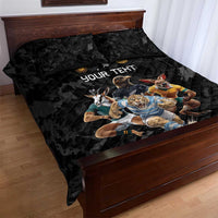 Custom Rugby Southern Hemisphere Quilt Bed Set Argentina AUNZ South Africa Mascot Black - Polynesian Pride