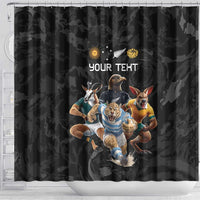 Custom Rugby Southern Hemisphere Shower Curtain Argentina AUNZ South Africa Mascot Black - Polynesian Pride