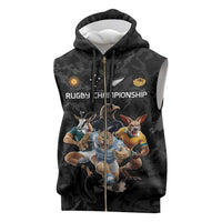 Custom Rugby Southern Hemisphere Sleeveless Zip Hoodie Argentina AUNZ South Africa Mascot Black LT9 Black - Polynesian Pride
