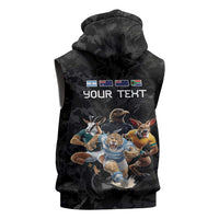 Custom Rugby Southern Hemisphere Sleeveless Zip Hoodie Argentina AUNZ South Africa Mascot Black LT9 - Polynesian Pride