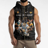 Custom Rugby Southern Hemisphere Sleeveless Zip Hoodie Argentina AUNZ South Africa Mascot Black LT9 - Polynesian Pride