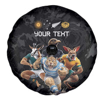 Custom Rugby Southern Hemisphere Spare Tire Cover Argentina AUNZ South Africa Mascot Black - Polynesian Pride