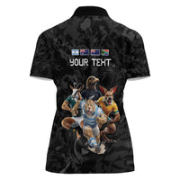 Custom Rugby Southern Hemisphere Women Polo Shirt Argentina AUNZ South Africa Mascot Black - Polynesian Pride