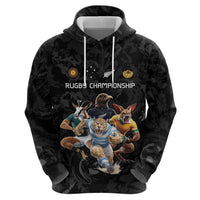 Custom Rugby Southern Hemisphere Zip Hoodie Argentina AUNZ South Africa Mascot Black - Polynesian Pride