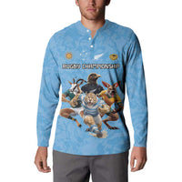 Custom Rugby Southern Hemisphere Button Sweatshirt Argentina AUNZ South Africa Mascot Blue - Polynesian Pride