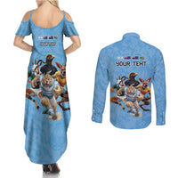 Custom Rugby Southern Hemisphere Couples Matching Summer Maxi Dress and Long Sleeve Button Shirt Argentina AUNZ South Africa Mascot Blue - Polynesian Pride