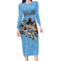 Custom Rugby Southern Hemisphere Family Matching Long Sleeve Bodycon Dress and Hawaiian Shirt Argentina AUNZ South Africa Mascot Blue - Polynesian Pride