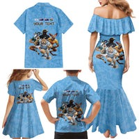 Custom Rugby Southern Hemisphere Family Matching Mermaid Dress and Hawaiian Shirt Argentina AUNZ South Africa Mascot Blue - Polynesian Pride