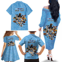 Custom Rugby Southern Hemisphere Family Matching Off The Shoulder Long Sleeve Dress and Hawaiian Shirt Argentina AUNZ South Africa Mascot Blue - Polynesian Pride