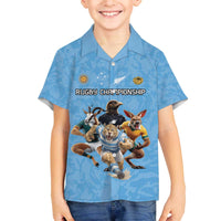 Custom Rugby Southern Hemisphere Family Matching Off The Shoulder Long Sleeve Dress and Hawaiian Shirt Argentina AUNZ South Africa Mascot Blue - Polynesian Pride