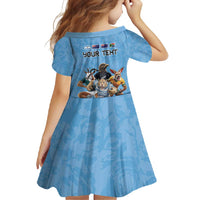 Custom Rugby Southern Hemisphere Family Matching Short Sleeve Bodycon Dress and Hawaiian Shirt Argentina AUNZ South Africa Mascot Blue - Polynesian Pride