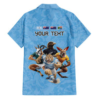 Custom Rugby Southern Hemisphere Family Matching Short Sleeve Bodycon Dress and Hawaiian Shirt Argentina AUNZ South Africa Mascot Blue - Polynesian Pride