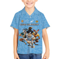 Custom Rugby Southern Hemisphere Family Matching Short Sleeve Bodycon Dress and Hawaiian Shirt Argentina AUNZ South Africa Mascot Blue - Polynesian Pride