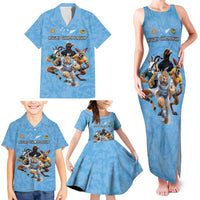 Custom Rugby Southern Hemisphere Family Matching Tank Maxi Dress and Hawaiian Shirt Argentina AUNZ South Africa Mascot Blue - Polynesian Pride