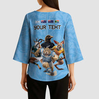 Custom Rugby Southern Hemisphere Kimono Sleeve Blouse Argentina AUNZ South Africa Mascot Blue - Polynesian Pride