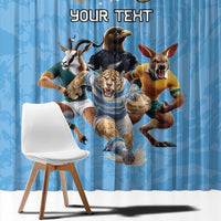 Custom Rugby Southern Hemisphere Window Curtain Argentina AUNZ South Africa Mascot Blue - Polynesian Pride