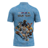 Custom Rugby Southern Hemisphere Zipper Polo Shirt Argentina AUNZ South Africa Mascot Blue - Polynesian Pride