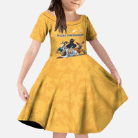 Custom Rugby Southern Hemisphere Family Matching Off The Shoulder Long Sleeve Dress and Hawaiian Shirt Argentina AUNZ South Africa Mascot Gold - Polynesian Pride