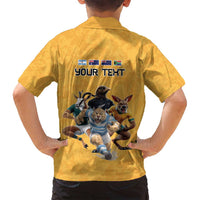 Custom Rugby Southern Hemisphere Family Matching Off Shoulder Short Dress and Hawaiian Shirt Argentina AUNZ South Africa Mascot Gold - Polynesian Pride
