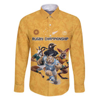 Custom Rugby Southern Hemisphere Family Matching Off Shoulder Short Dress and Hawaiian Shirt Argentina AUNZ South Africa Mascot Gold - Polynesian Pride