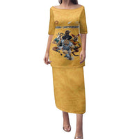 Custom Rugby Southern Hemisphere Family Matching Puletasi and Hawaiian Shirt Argentina AUNZ South Africa Mascot Gold - Polynesian Pride