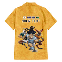 Custom Rugby Southern Hemisphere Family Matching Summer Maxi Dress and Hawaiian Shirt Argentina AUNZ South Africa Mascot Gold - Polynesian Pride