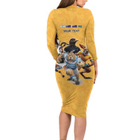 Custom Rugby Southern Hemisphere Long Sleeve Bodycon Dress Argentina AUNZ South Africa Mascot Gold - Polynesian Pride