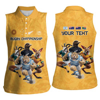 Custom Rugby Southern Hemisphere Women Sleeveless Polo Shirt Argentina AUNZ South Africa Mascot Gold - Polynesian Pride