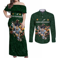 Custom Rugby Southern Hemisphere Couples Matching Off Shoulder Maxi Dress and Long Sleeve Button Shirt Argentina AUNZ South Africa Mascot Green - Polynesian Pride