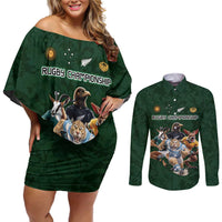 Custom Rugby Southern Hemisphere Couples Matching Off Shoulder Short Dress and Long Sleeve Button Shirt Argentina AUNZ South Africa Mascot Green - Polynesian Pride
