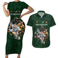 Custom Rugby Southern Hemisphere Couples Matching Short Sleeve Bodycon Dress and Hawaiian Shirt Argentina AUNZ South Africa Mascot Green - Polynesian Pride
