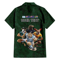 Custom Rugby Southern Hemisphere Family Matching Short Sleeve Bodycon Dress and Hawaiian Shirt Argentina AUNZ South Africa Mascot Green - Polynesian Pride