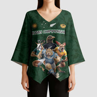 Custom Rugby Southern Hemisphere Kimono Sleeve Blouse Argentina AUNZ South Africa Mascot Green - Polynesian Pride