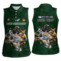 Custom Rugby Southern Hemisphere Women Sleeveless Polo Shirt Argentina AUNZ South Africa Mascot Green - Polynesian Pride
